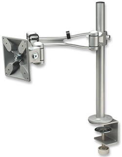 LCD Monitor Pole Supports one monitor, double-link swing arm, Silver
