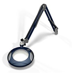 LED Illuminated Magnifier Green-Lite, 6", 2.25x(5 Diop), 43" arm, Screw Down Base Assembly, Multi Angle LEDs, 120-240V, Spectre Blue