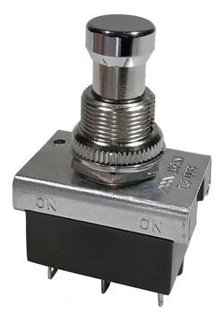 Push Button Switch DPDT On-On 6 Amp @ 250VAC (10 Amp @ 125VAC) with chrome button.