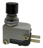 Push Button Switch SPDT On-(On) 15 Amp @125VAC or 250VAC (1/2 HP). Very long life micro switch with black button.