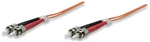 Fiber Optic Patch Cable, Duplex, Multimode ST/ST, 50/125um, 10.0 ft (3.0 m), Orange