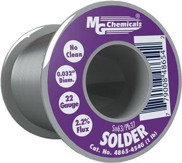 Solder Wire Sn63/Pb37, No Clean, 0.032" Dia. 1 LB