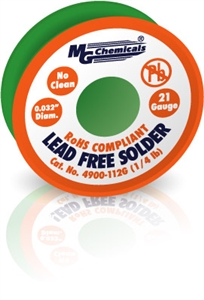 SAC305 (Sn96) LF, NC,  0.032", 21 Gauge, 96.3% tin, 0.7% copper and 3% silver, 1/2 lb (227 g) Spool, Lead-Free Solder Wire