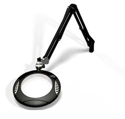 LED Illuminated Magnifier, Green-Lite,7.5"Diameter, 2.25x (5 Diop), 43" Arm Reach, Screw Down Base, 120-240V, Carbon Black Finish