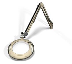 LED Illuminated Magnifier, Green-Lite,7.5"Diameter, 2.25x (5 Diop), 43" Arm Reach, Screw Down Base, 120-240V, Shadow White