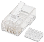 100-Pack Cat5e RJ45 Modular Plugs UTP, 2-prong, with insert, for stranded wire, 100 plugs in jar