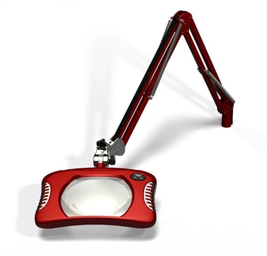 Rectangle LED Magnifier, Lens dimension 7x5.25. 2x (4 Diop), 43" Arm Reach, CD Base, 120-240V, Blaze Red