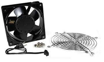 Low dB AC fan kit. Includes 1x 120mm Fans with metal grills and cord assembly. 58 CFM and only 30 dB.