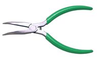 5" 45° Curved Long Nose Pliers with Green Cushion Grips and Smooth Jaws