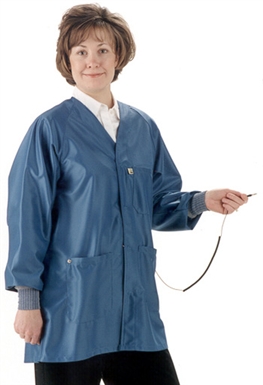 Hallmark Lab Coat w/ESD grid-knit cuffs, IVX-400 fabric, hip-length jacket, Royal Blue, 3pockets 