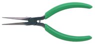 5 1/2" Slim Line Needle Nose Pliers, Serrated Jaws, Green Cushion Grips
