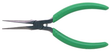 5 1/2" Slim Line Needle Nose Pliers, Serrated Jaws, Green Cushion Grips