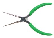 6" Long Needle Nose Pliers, Serrated Jaws, Green Cushion Grips