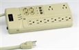 Commercial plastic power bars.  8 outlets (2 with extra spacing for adaptors and transformers) 6ft cord, 900 joules max.