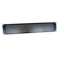 2U perforated steel rack panel, finished in black smooth powder paint