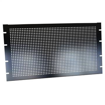 6U perforated steel rack panel, finished in black smooth powder paint