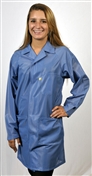 Sterling Lab Coat w/ESD grid-knit cuffs, OFX-100 fabric, knee-length coat, Blue, 3pockets