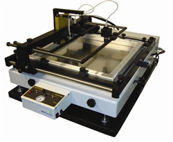 Cost effective automated stencil printer with SMTrue(TM) Vision Assist for precise alignment of stencil to PCB boards down to 12 mil ultra fine pitch components.