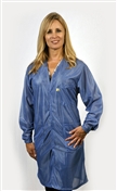 V-Neck Lab Coat w/ESD grid-knit cuffs, OFX-100 fabric, knee-length coat, Blue, 3pockets