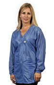 V-Neck Lab Coat w/ESD grid-knit cuffs, OFX-100 fabric, hip-length jacket, Blue, 3pockets