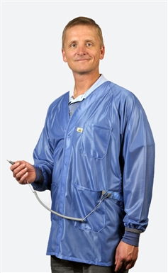 Hallmark Lab Coat w/ground monitorable & w/ESD grid-knit cuffs, OFX-100 fabric, hip-length jacket, NASA Blue, 3pockets