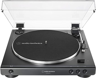Audio Technica AT-LP60-BK Fully Automatic Belt-Drive Stereo Turntable (Analog & USB) 33/45 RPM Speeds with Phono Preamp Includes Dust Cover and Dual Magnet Phono Cartridge (Black)