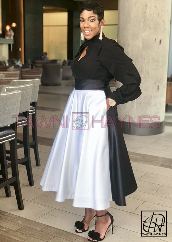 2-Tone High Waist Swing Skirt