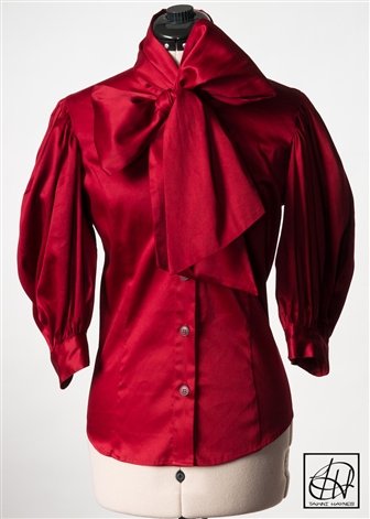 Cranberry Stretch Cotton Bow Blouse