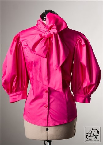 Hot Pink Stretch Cotton Bow Blouse