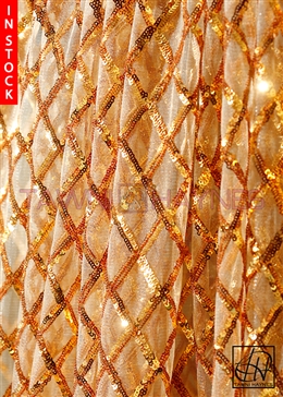 Gold Diamond Sequin on Black Net Fabric
