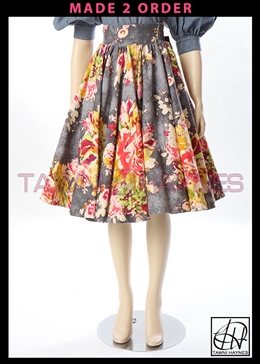 Tawni Haynes Denim Floral High Waist Swing Skirt