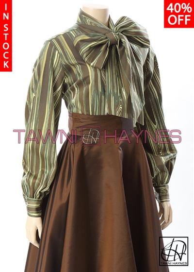 Tawni Haynes In-Stock Stretch Cotton Abstract Stripe Bow Blouse