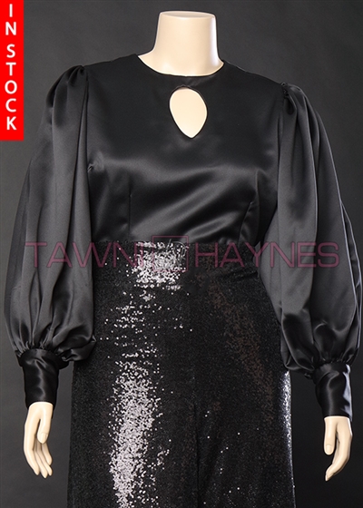 In-Stock! Black Poly Satin Blouse