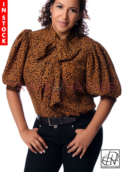 Tawni Haynes In-Stock Brown & Black Leopard Polyester Bow Blouse