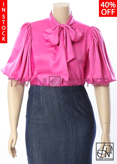 Tawni Haynes In-Stock Fuchsia Charmeuse Bow Blouse