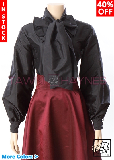 Tawni Haynes In-Stock Poly Dupioni Long Gradual Puff Sleeve Bow Blouse