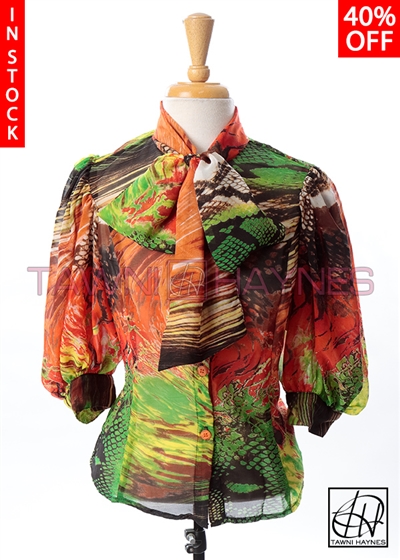 Tawni Haynes In-Stock Reptile Chiffon Bow Blouse