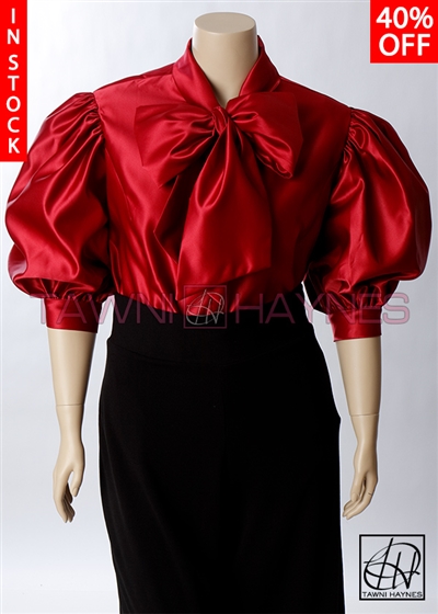 Tawni Haynes In-Stock Red Poly Satin Bow Blouse