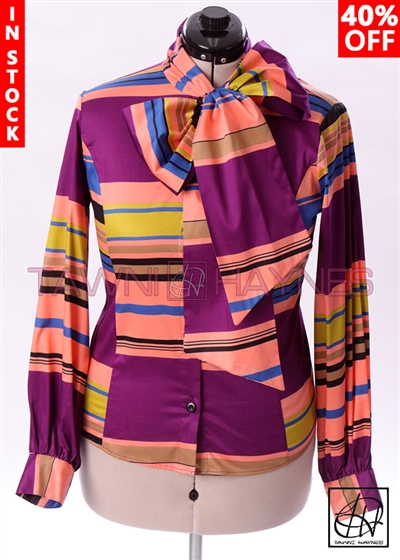 Tawni Haynes In-Stock Long Sleeve Striped Motif Bow Blouse
