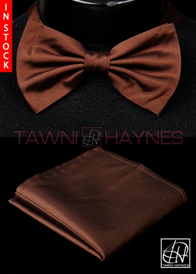 Tawni Haynes Brown Stretch Cotton Bow Tie & Pocket Square