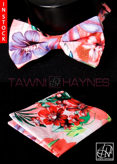 Tawni Haynes Floral Stretch Cotton Bow Tie & Pocket Square