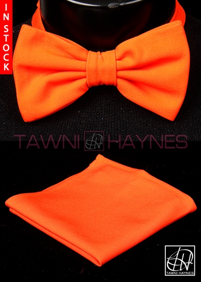 Tawni Haynes Orange Stretch Cotton Bow Tie & Pocket Square