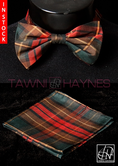 Tawni Haynes Plaid Poly Dupioni Bow Tie & Pocket Square