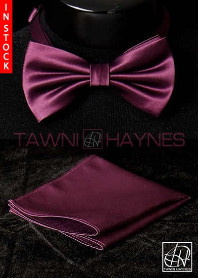 Tawni Haynes Purple Poly Satin Bow Tie & Pocket Square