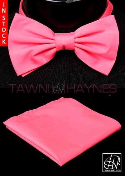 Tawni Haynes Pink Stretch Cotton Bow Tie & Pocket Square