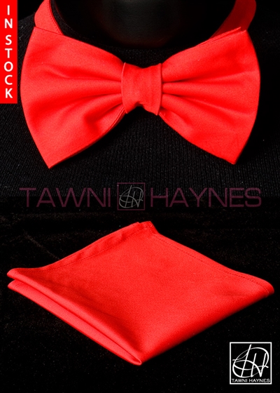 Tawni Haynes Red Stretch Cotton Bow Tie & Pocket Square