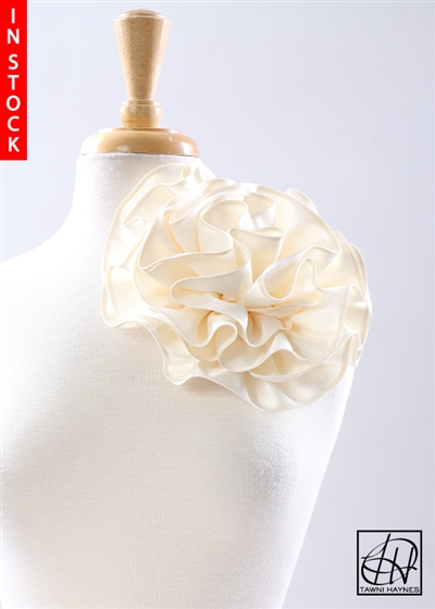 Tawni Haynes Circle Flower Pin (10 inch) - Cream Poly Satin