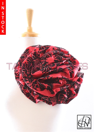 Tawni Haynes Circle Flower Pin (10 inch) - Red & Black Damask Taffeta