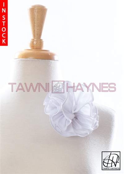 Tawni Haynes Circle Flower Pin (4 inch) - White Stretch Taffeta