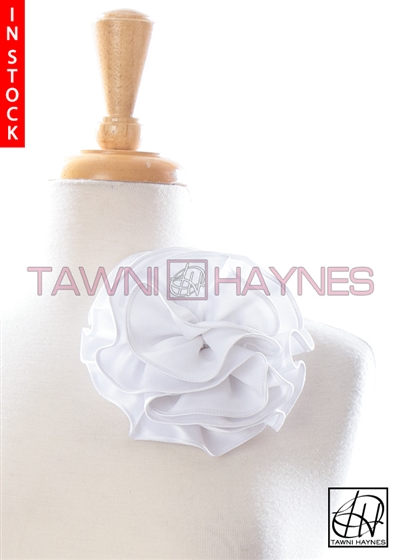 Tawni Haynes Circle Flower Pin (6 inch) - White Poly Satin